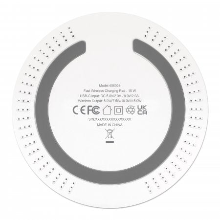 Manhattan 406024 cargador de dispositivo móvil Auriculares, Smartphone, Reloj inteligente Blanco USB Cargador inalámbrico Carga rápida Interior