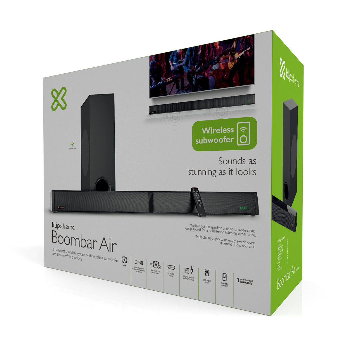 Klip Xtreme BoomBar Air Negro 2.1 canales 200 W, Bajo, Juego, Película