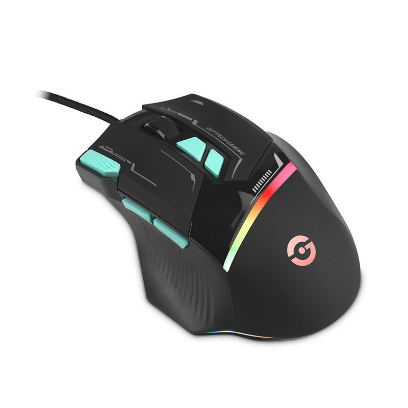 Getttech GPM-RGBWR-G1-BK ratón Juego Diestro USB tipo A 7200 DPI, Negro
