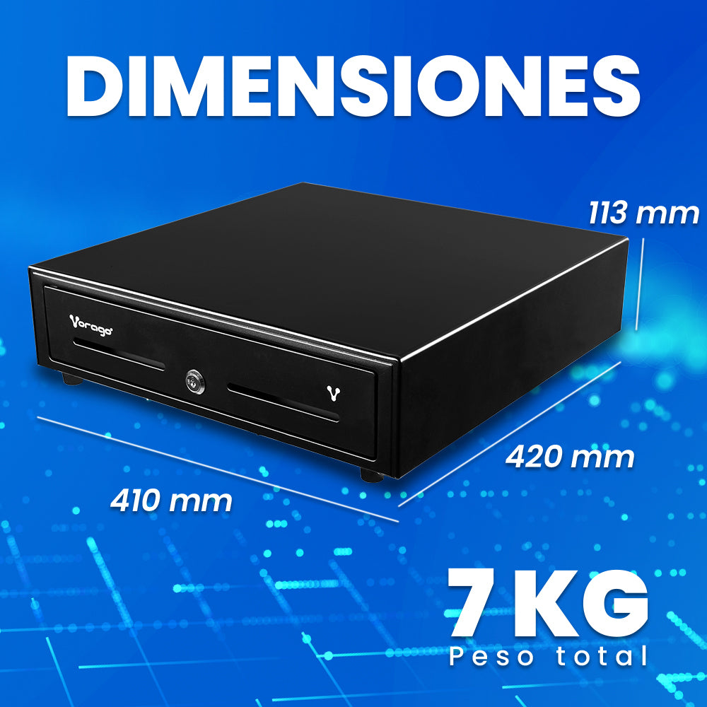 CAJON DE DINERO METAL VORAGO CD-100 5 BILLETES 8 MONEDAS RJ11