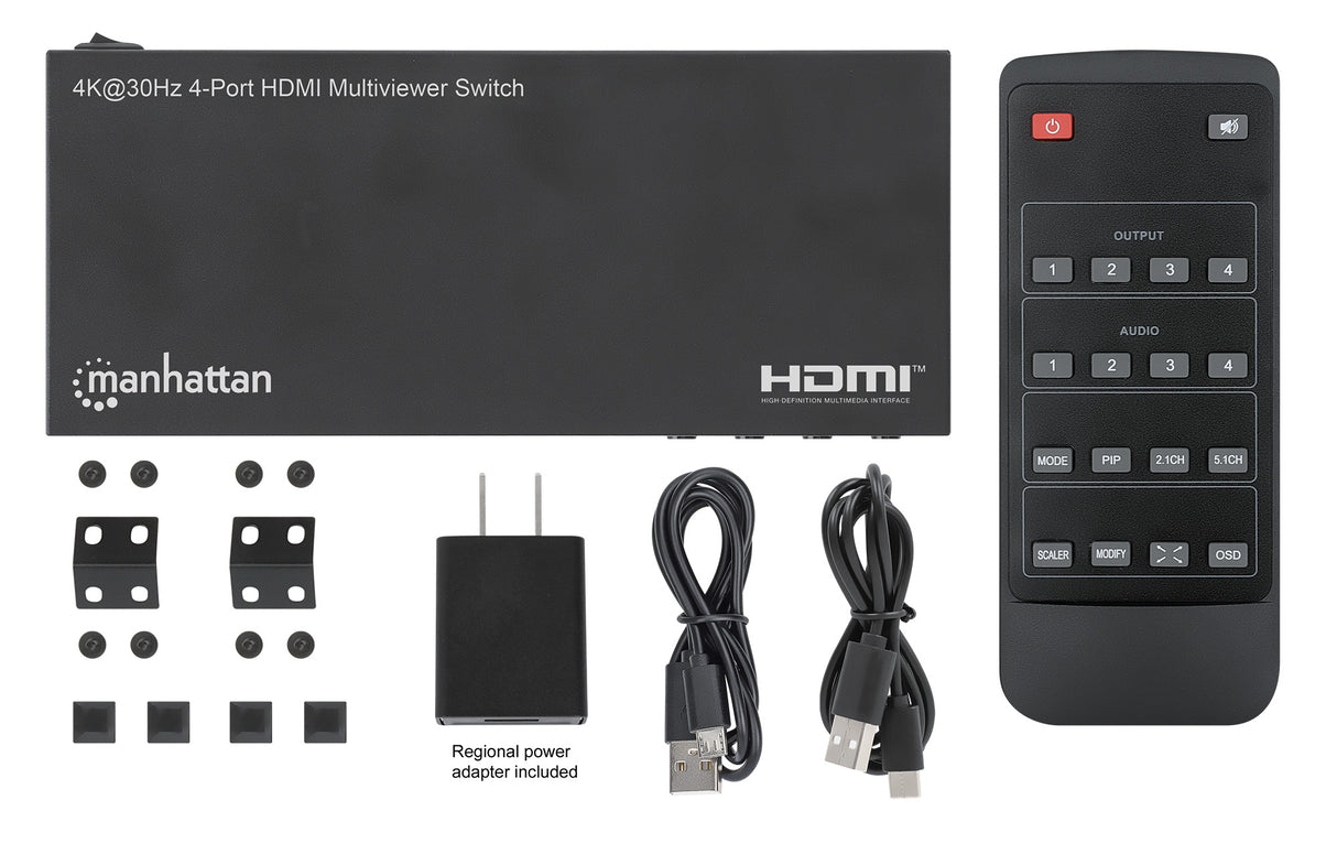 Switch multiviewer HDMI Manhattan de 4 puertos 4K
