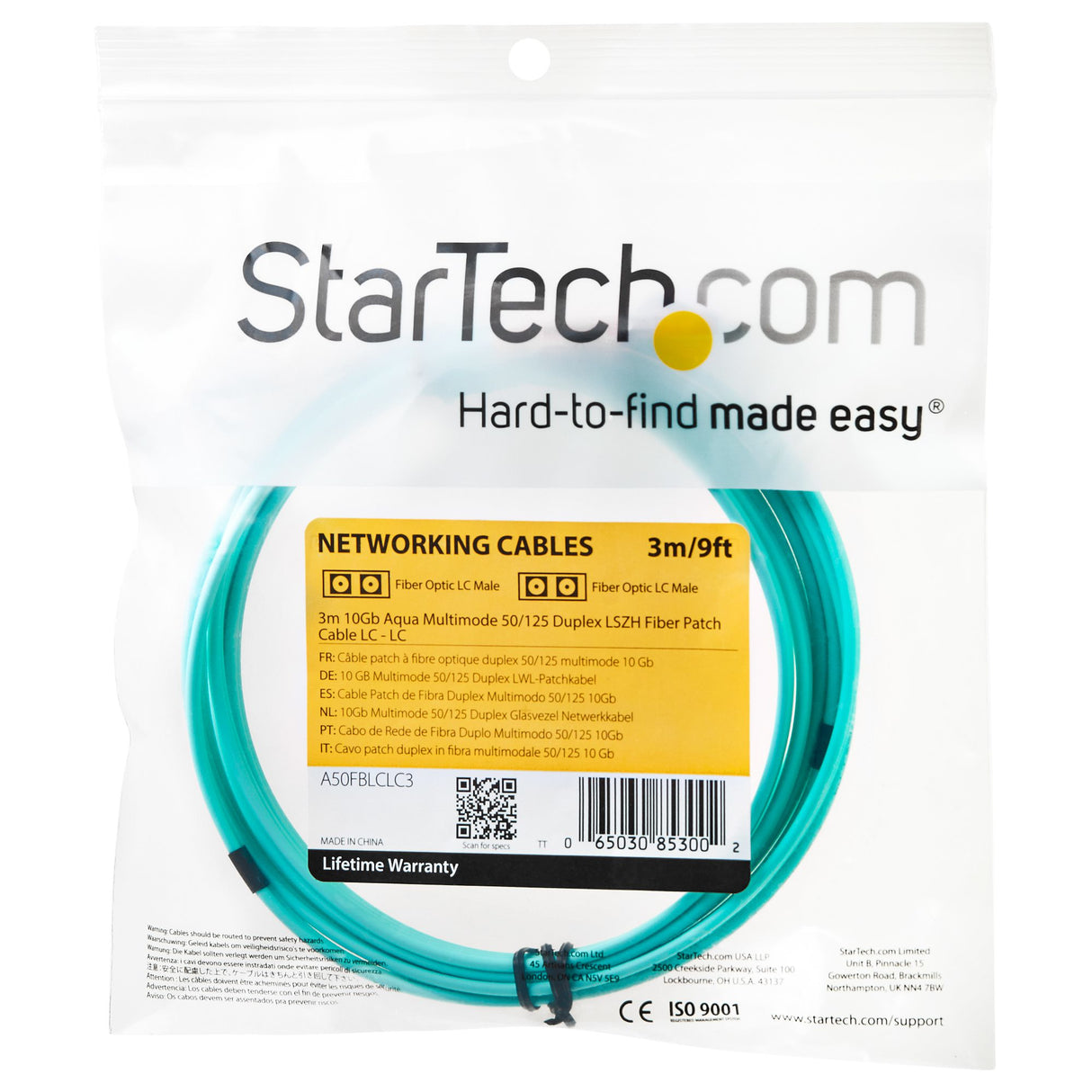 StarTech.com Cable de 3m de Fibra Óptica Multimodo OM3 LC a LC UPC - Full Duplex 50/125µm - para Redes de 100G - LOMMF/VCSEL - Pérdida Baja al Insertar <0.3dB - Cable LSZH Cable 3 m OM3 LC LC