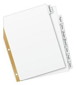 Separador blanco carta 8 divisiones AVER