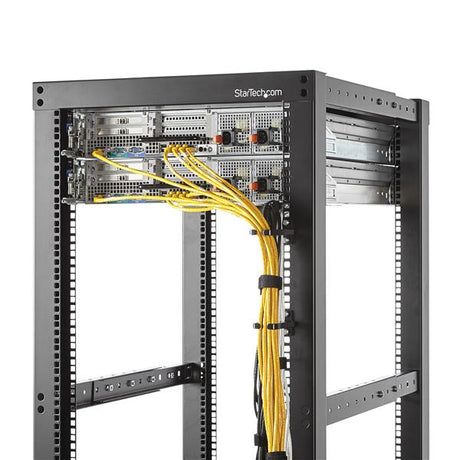 StarTech.com Anilla Pasacables en D Vertical 1U para Gestión de Cableado en Armarios Racks - Guiacables 4,5x10cm Rack Anillo organizador de cables Negro Acero 1U