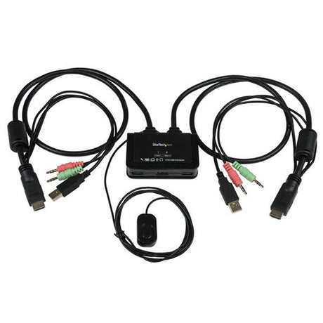 StarTech.com Conmutador Switch KVM 2 puertos HDMI USB Audio con Cables Integrados - 1080p Interruptores KVM 2 USB No