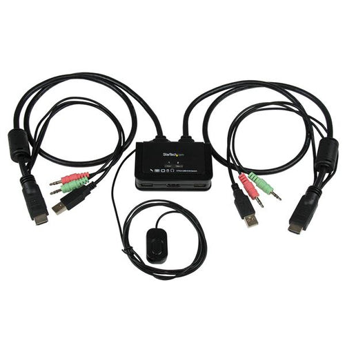 StarTech.com Conmutador Switch KVM 2 puertos HDMI USB Audio con Cables Integrados - 1080p Interruptores KVM 2 USB No