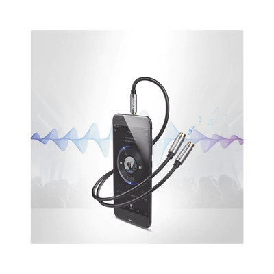 Cable Adaptador/Divisor de Audio de 3.5mm Macho a 2 Terminales de 3.5mm Hembra / 25 cm de Longitud / Cable TPE / Color Negro