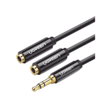 Cable Adaptador/Divisor de Audio de 3.5mm Macho a 2 Terminales de 3.5mm Hembra / 25 cm de Longitud / Cable TPE / Color Negro