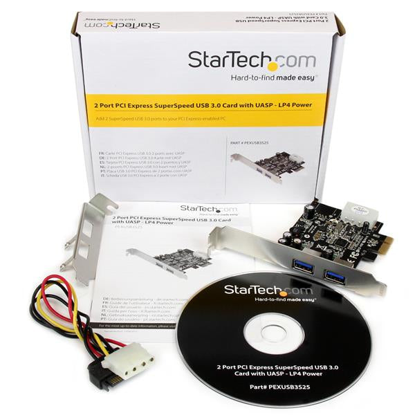 StarTech.com Adaptador Tarjeta Controladora PCI Express PCI-E 2 Puertos USB 3.0 con Alimentación Molex y UASP tarjetas y adaptadores de interfaz PCIe USB 3.2 Gen 1 (3.1 Gen 1) Full-height / Low-profile PCIe 2.0