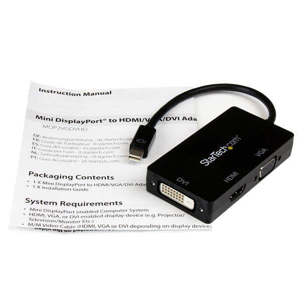 StarTech.com Adaptador Conversor de Mini DisplayPort a VGA DVI o HDMI - Convertidor A/V 3 en 1 para viajes Adaptadores d