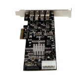 StarTech.com Adaptador Tarjeta PCI Express PCI-E 4 Puertos USB 3.0 UASP Bus Doble con Alimentación Molex SATA Tarjetas y