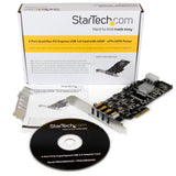 StarTech.com Adaptador Tarjeta PCI Express PCI-E 4 Puertos USB 3.0 UASP 2 Canales de 5Gbps con Alimentación Molex SATA T