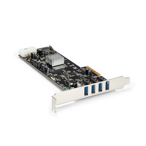 StarTech.com Adaptador Tarjeta PCI Express PCI-E 4 Puertos USB 3.0 UASP 2 Canales de 5Gbps con Alimentación Molex SATA T