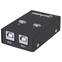 Manhattan Conmutador USB-A de uso compartido automático, 2x puertos USB-B, 480 Mbps (USB 2.0), control dual (autosensing o manual), Alimentado por USB