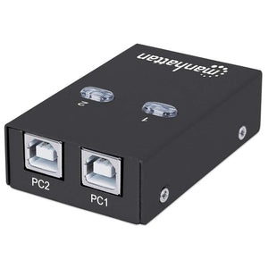 Manhattan Conmutador USB-A de uso compartido automático, 2x puertos USB-B, 480 Mbps (USB 2.0), control dual (autosensing o manual), Alimentado por USB