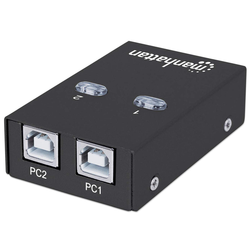 Manhattan Conmutador USB-A de uso compartido automático, 2x puertos USB-B, 480 Mbps (USB 2.0), control dual (autosensing