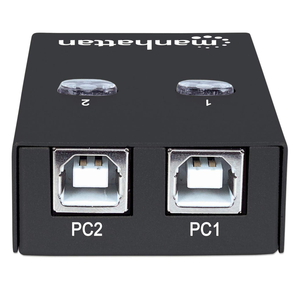 Manhattan Conmutador USB-A de uso compartido automático, 2x puertos USB-B, 480 Mbps (USB 2.0), control dual (autosensing o manual), Alimentado por USB