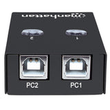 Manhattan Conmutador USB-A de uso compartido automático, 2x puertos USB-B, 480 Mbps (USB 2.0), control dual (autosensing o manual), Alimentado por USB