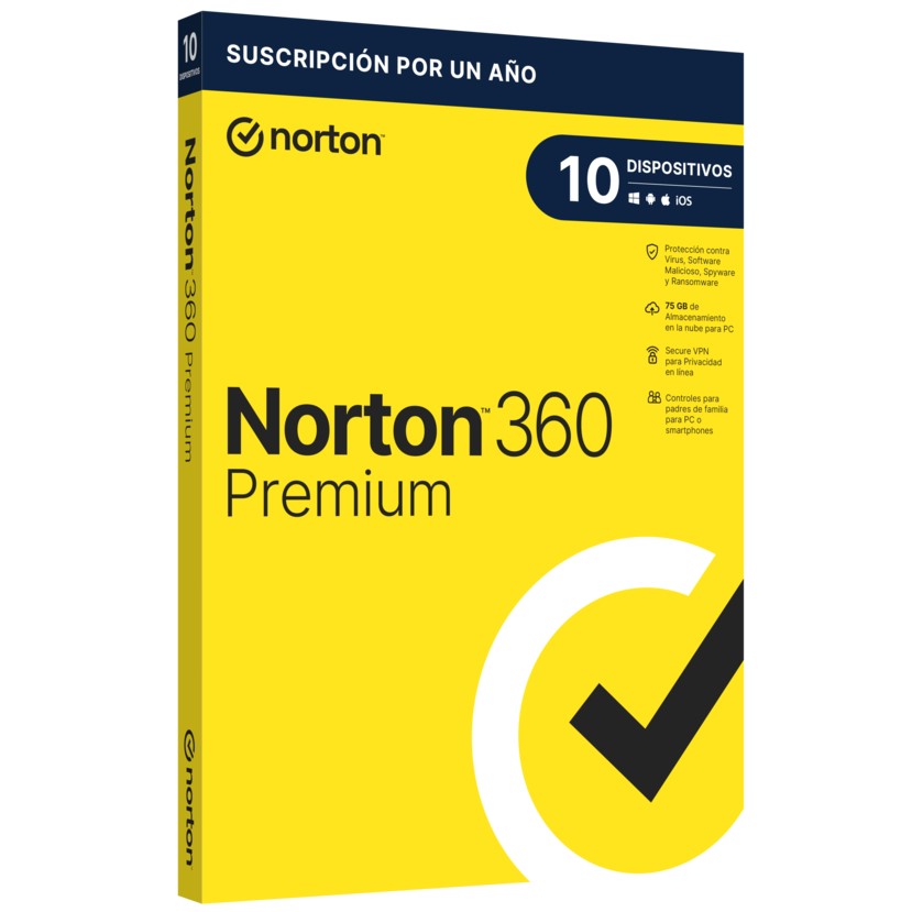 Antivirus NORTON 360 PREMIUM 10 Dispositivos 1 Año de Suscripción