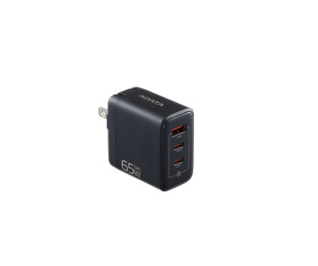 CARGADOR ADATA DE PARED CHARGERU-0653-QCPDBK 65W GAN 2 PUERTOS USB TIPO C/ 1 PUERTO USB A/ ENCHUFE PLEGABLE COLOR NEGRO
