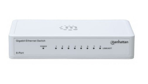 Manhattan Switch de Escritorio Gigabit Ethernet de 8 puertos dispositivo de redes 8 Gigabit Ethernet (10/100/1000) Toma de entrada de CC 10BASE-T, 100BASE-TX, 1000BASE-T