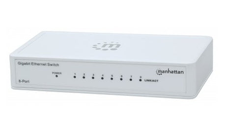 Manhattan Switch de Escritorio Gigabit Ethernet de 8 puertos dispositivo de redes 8 Gigabit Ethernet (10/100/1000) Toma de entrada de CC 10BASE-T, 100BASE-TX, 1000BASE-T