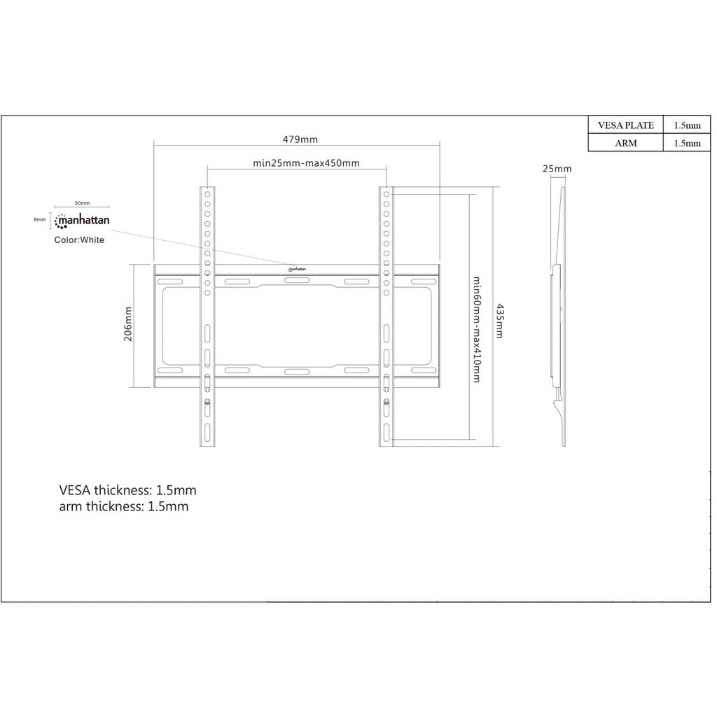 Manhattan Soporte para TV, de pared, pantallas planas de 32" a 55" de máximo 40 kg, de bajo perfil Monitor Negro