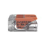 Borna de Conexión con Palancas / 3 Conductores / CAGE CLAMP® / 6 mm² (10 AWG) Máximo / 32A 450V / Transparente / Palancas Naranja / TB85