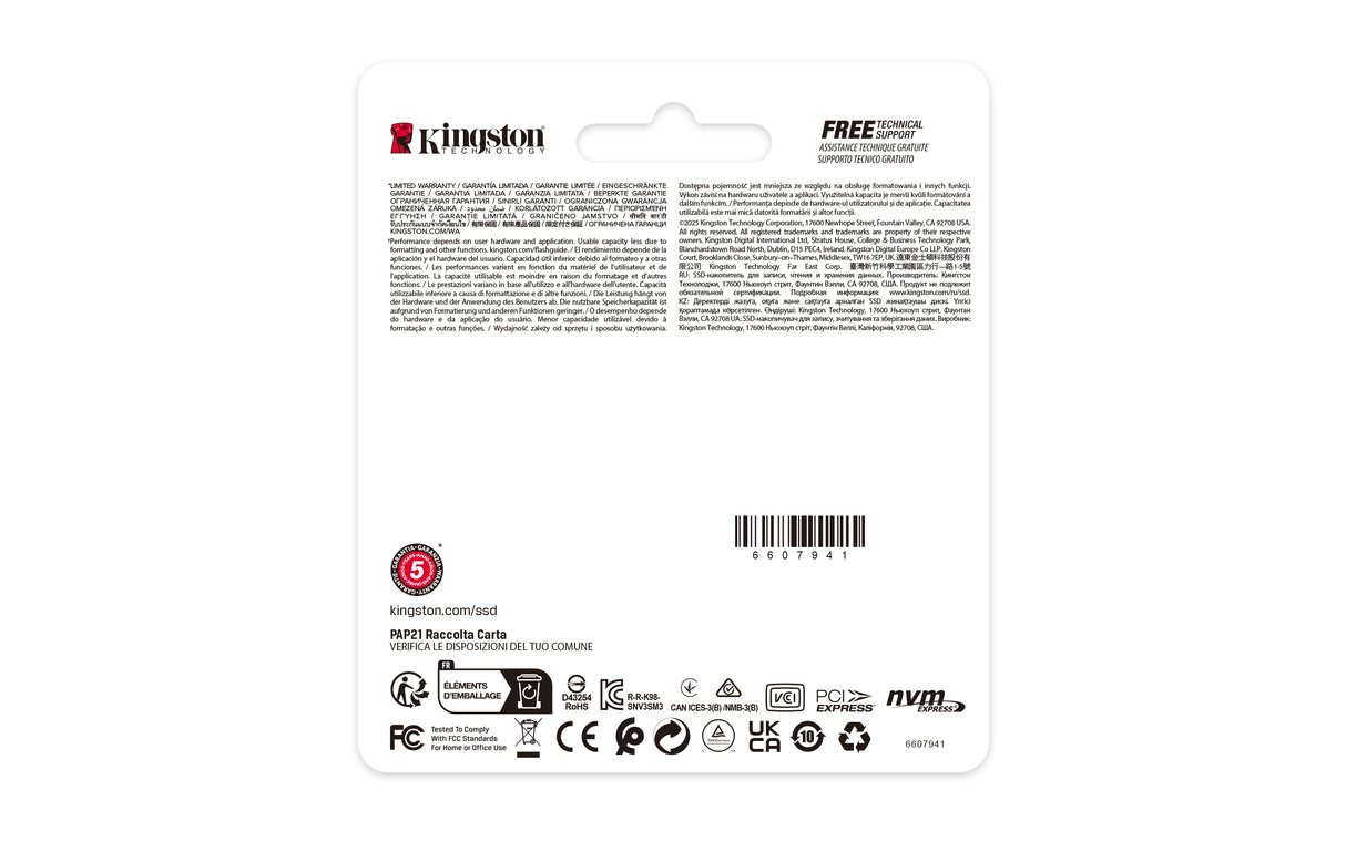 Kingston Technology 500G NV3 M.2 2230 NVMe SSD unidades internas de estado sólido 500 GB M.2 PCI Express 4.0 Si