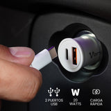 CARGADOR PARA AUTO VORAGO AU-305 TIPO C PD 20W Y USB A QUICK CHARGE 3.0 BLANCO