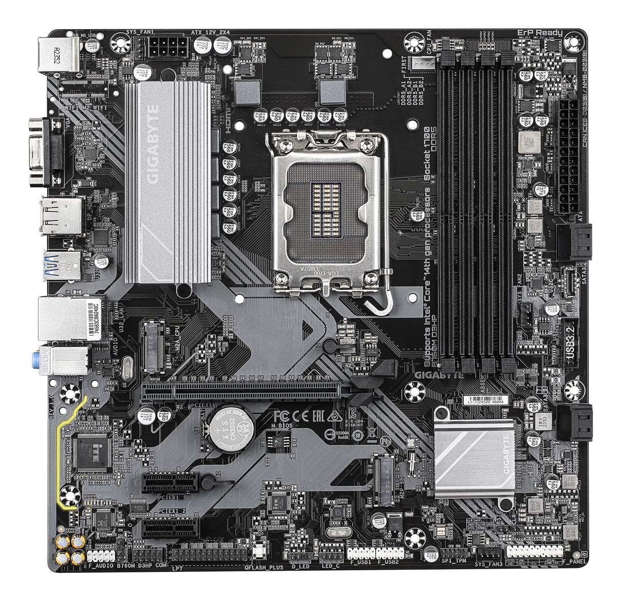 GIGABYTE B760M D3HP Placa Base - Procesadores Intel Core de 14ª Generación, VRM de 4+1+1 fases, hasta 5600 MHz DDR5, 2xPCIe 4.0 M.2, LAN GbE, USB 3.2 Gen 1 placas base Intel LGA 1700 LGA 1700 DDR5-SDRAM