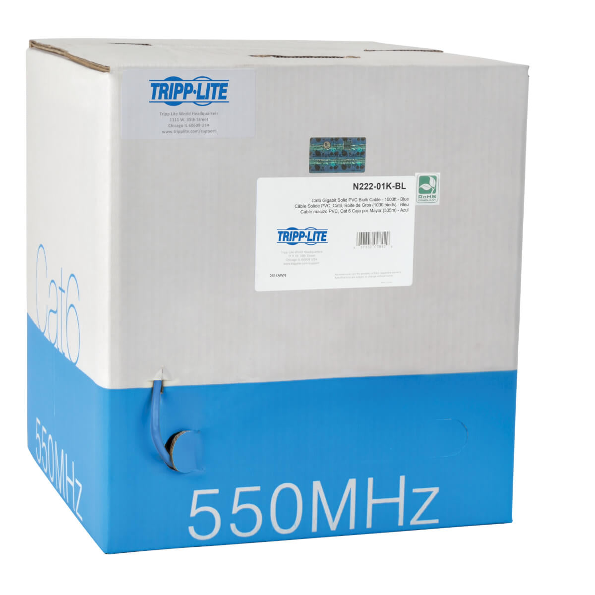 Tripp Lite N222-01K-BL Cable Ethernet a Granel de PVC UTP Cat6 Gigabit Núcleo Sólido, Azul, 304.8 m [1000 pies], TAA