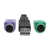 Tripp Lite U219-000-R Adaptador USB a PS/2 - Teclado y Mouse (A M a 2x Mini-Din6 H), Negro, China, 177.8 mm