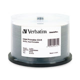 Verbatim CD-R 80MIN 700MB 52X DataLifePlus White Inkjet, Hub Printable 50pk Spindle 50 pieza(s)
