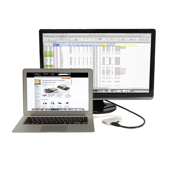 StarTech.com Adaptador Conversor de Mini DisplayPort a VGA DVI o HDMI - Convertidor A/V 3 en 1 para viajes - Blanco Cable Derecho Derecho 0,15 m Mini DisplayPort