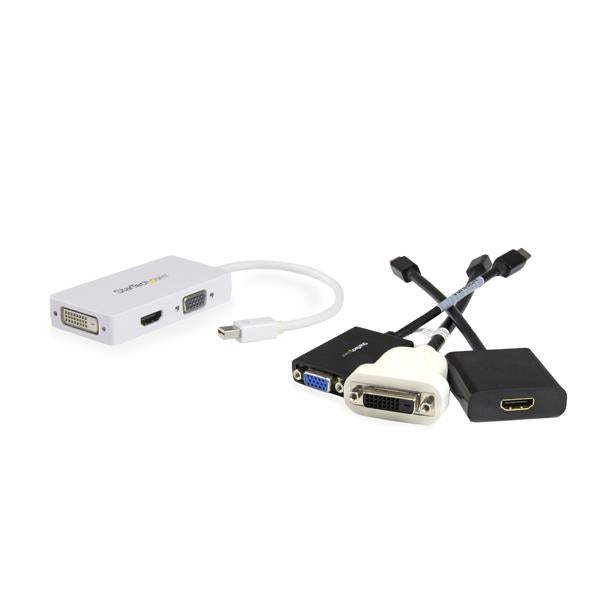 StarTech.com Adaptador Conversor de Mini DisplayPort a VGA DVI o HDMI - Convertidor A/V 3 en 1 para viajes - Blanco Cable Derecho Derecho 0,15 m Mini DisplayPort