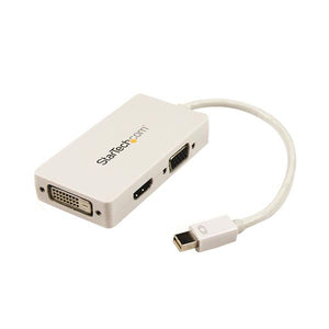 StarTech.com Adaptador Conversor de Mini DisplayPort a VGA DVI o HDMI - Convertidor A/V 3 en 1 para viajes - Blanco Cable Derecho Derecho 0,15 m Mini DisplayPort