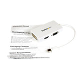 StarTech.com Adaptador Conversor de Mini DisplayPort a VGA DVI o HDMI - Convertidor A/V 3 en 1 para viajes - Blanco Cable Derecho Derecho 0,15 m Mini DisplayPort