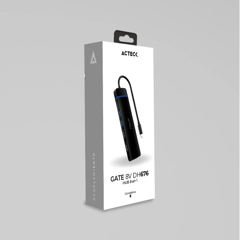 Acteck Gate 8V DH676 USB 3.2 Gen 1 (3.1 Gen 1) Type-C 10200 Mbit/s Negro, DisplayPort, HDMI, USB Tipo C