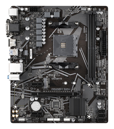 GIGABYTE Placa base A520M S2H - Soporta CPUs AMD Ryzen serie 5000 AM4, VRM digital puro de 4+3 fases, hasta 5100MHz DDR4 (OC), PCIe 3.0 x4 M.2, LAN GbE, USB 3.2 Gen 1 placas base AMD Zócalo AM4 AMD Ryzen 3000 Series 1