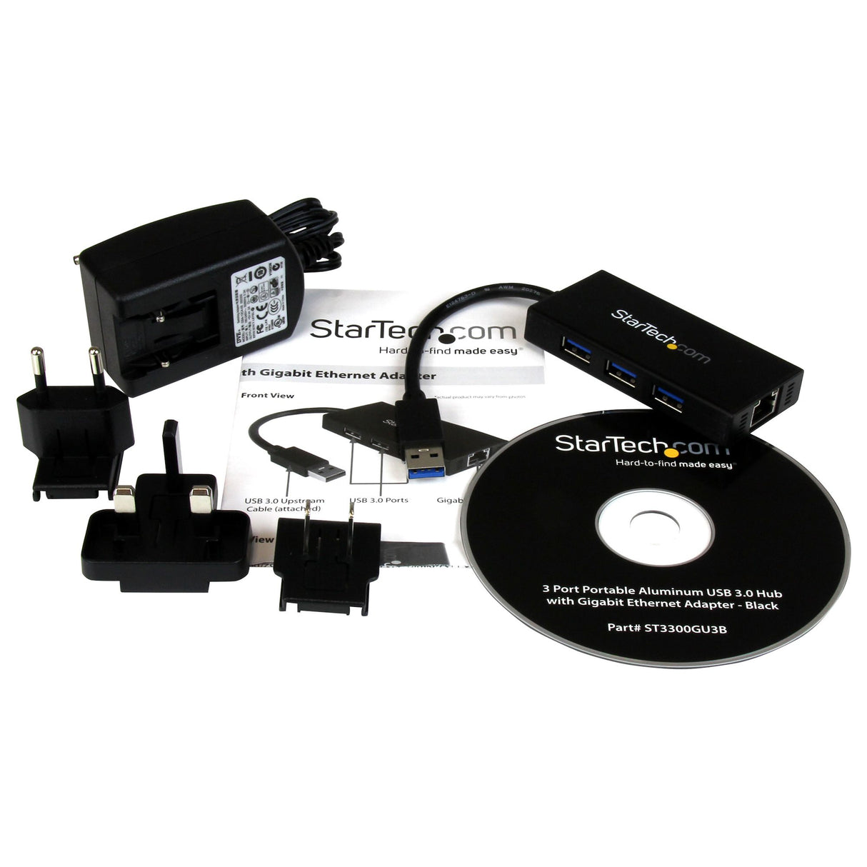 StarTech.com Hub USB 3.0 de Aluminio con Cable - 5Gbps - Concentrador de 3 Puertos USB con Adaptador de Red Ethernet Gigabit tarjetas de red Alámbrico USB Ethernet 1