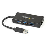 StarTech.com Hub USB 3.0 de Aluminio con Cable - 5Gbps - Concentrador de 3 Puertos USB con Adaptador de Red Ethernet Gigabit tarjetas de red Alámbrico USB Ethernet 1