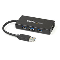 StarTech.com Hub USB 3.0 de Aluminio con Cable - 5Gbps - Concentrador de 3 Puertos USB con Adaptador de Red Ethernet Gigabit tarjetas de red Alámbrico USB Ethernet 1