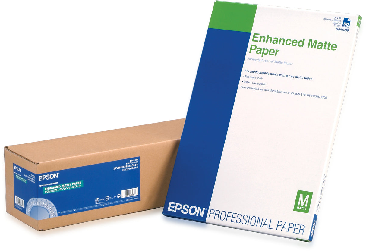 Epson Enhanced Matte Paper, 24" x 30,5 m, 189 g/m² medios de comunicación de gran formato 30,5 m 60,9 mm 61 cm (24") 265 µm
