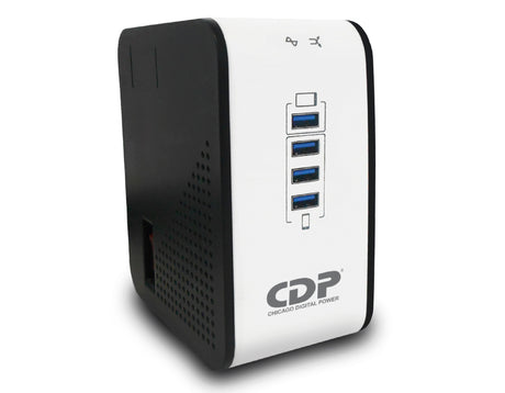 CDP R2CU-AVR1008 1000VA/500W AVR, 8 Salidas, 175 Julios, 4 Puertos USB, 120 Vac Regulador de Voltaje 92 - 144 V 50/60 Hz 6 A 120 V