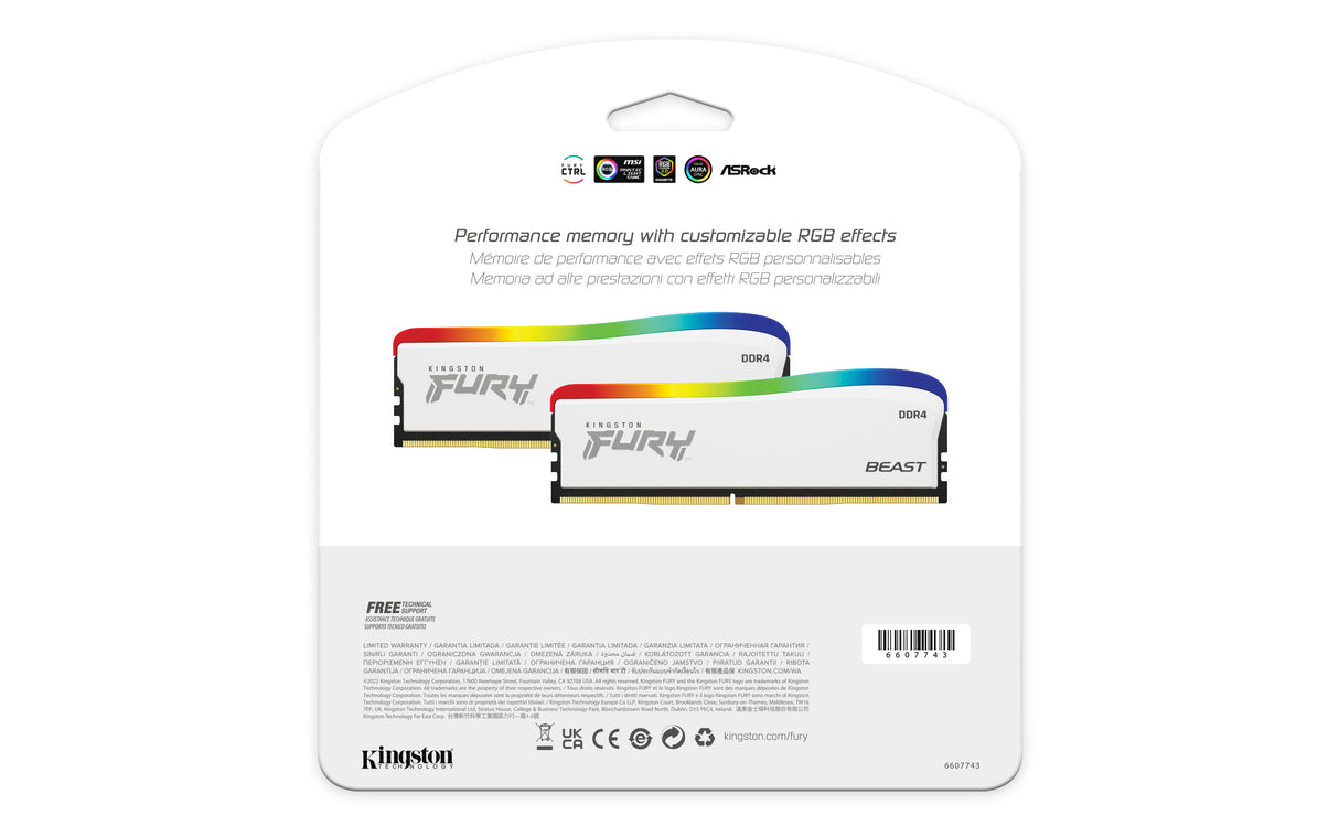 Kingston Technology 8GB 3600MT/s DDR4 CL17 DIMM FURY Beast blanco RGB SE Memoria RAM 17 8 GB 1 x 8 GB DDR4