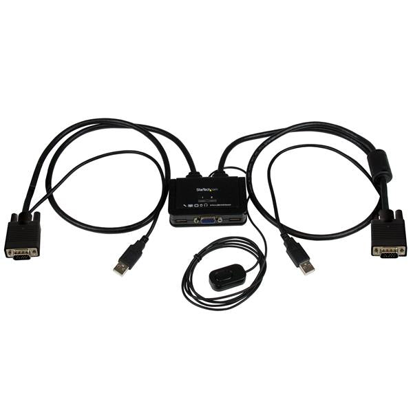 StarTech.com Switch Conmutador KVM de Cable con 2 Puertos VGA USB Alimentado por USB con Interruptor Remoto interruptores kvm 2 USB USB VGA