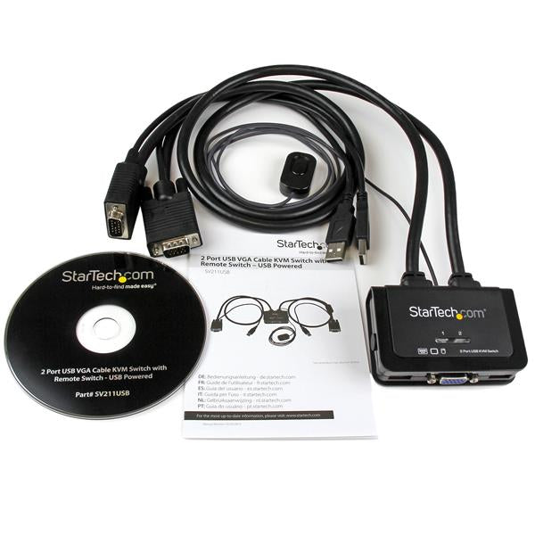 StarTech.com Switch Conmutador KVM de Cable con 2 Puertos VGA USB Alimentado por USB con Interruptor Remoto interruptores kvm 2 USB USB VGA