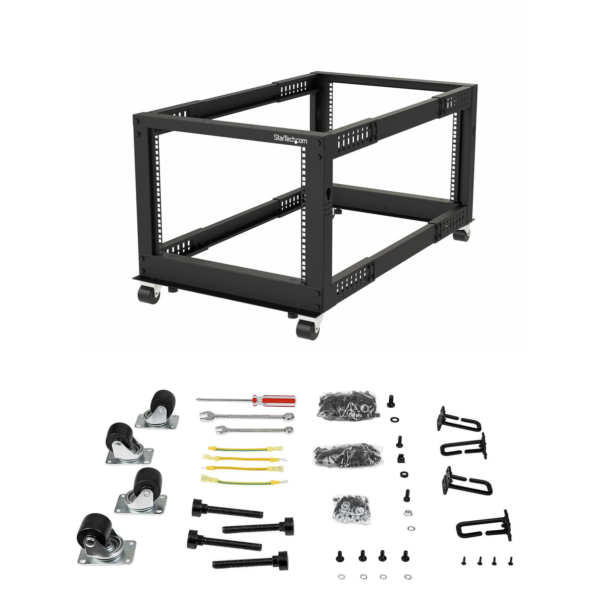 StarTech.com Rack 12U Móvil de Marco Abierto de 4 Columnas para Servidores - Rack de Cuatro Columnas de 19 Pulgadas para