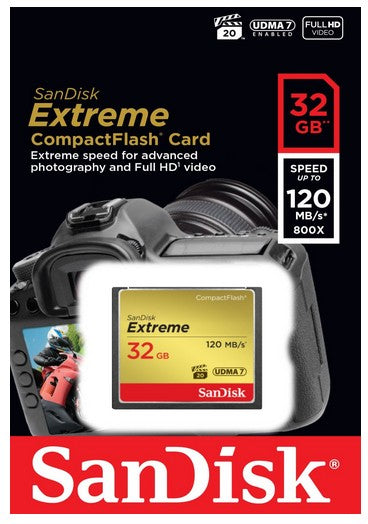 SanDisk 32GB Extreme CompactFlash, 120 MB/s, Negro, Oro, SDCFXSB-032G-G46